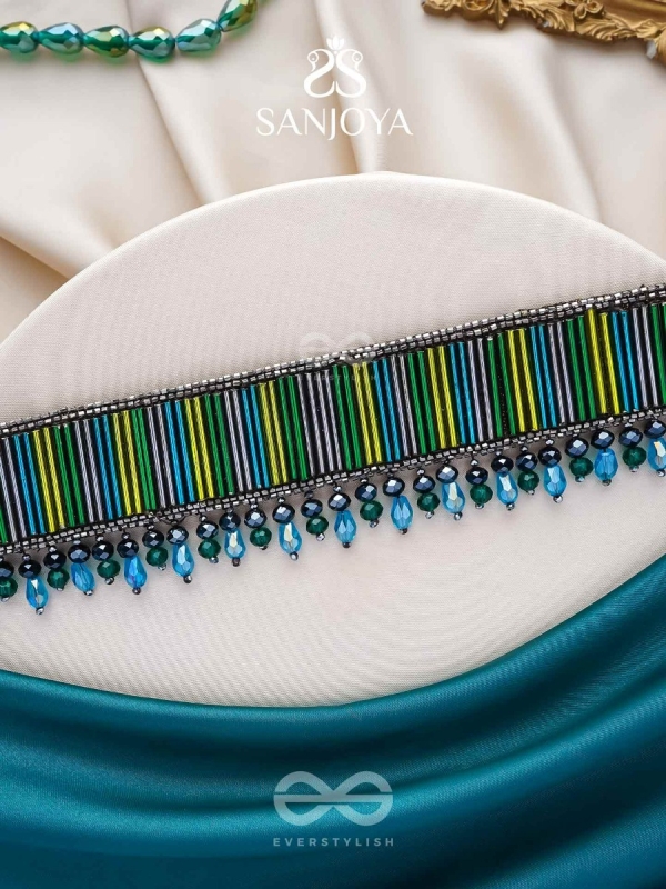 Vapraa- The Flower Bed- Glass Beads & Glass Drops Embroidered Choker Necklace