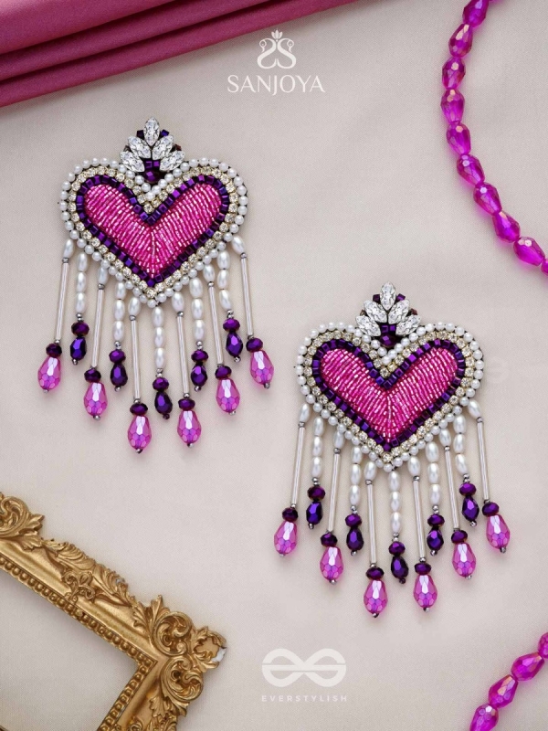 Trasa- The Crimson Heart- Pearls & Stones Embroidered Earrings