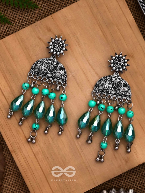 The Emerald Eden- Oxidised Embellished Earrings
