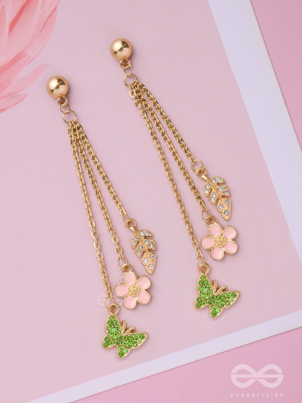 The Spring Butterfly- Golden Enamelled CZ Earrings 