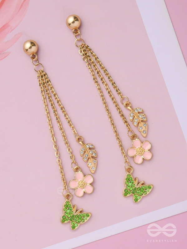 The Spring Butterfly- Golden Enamelled CZ Earrings 
