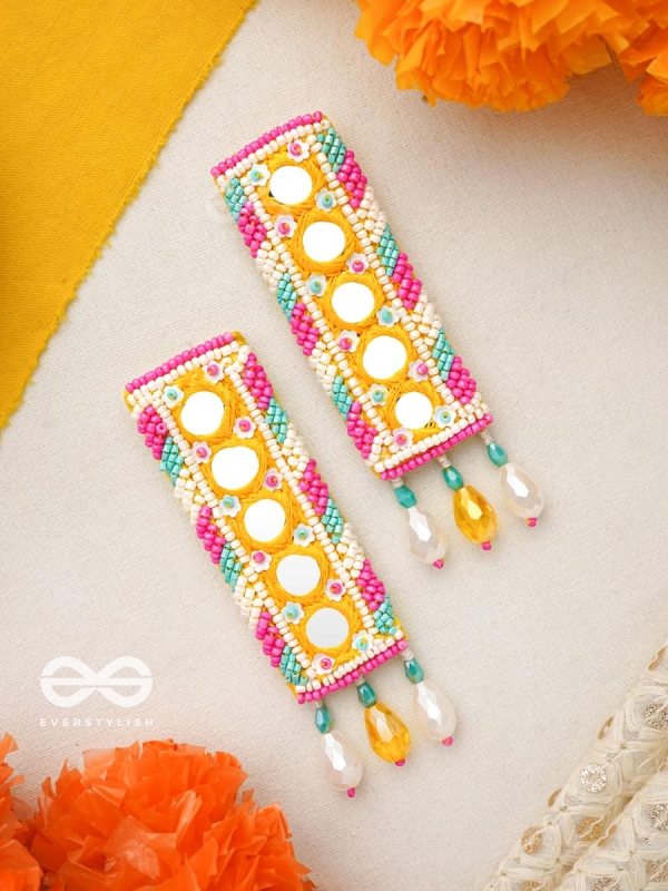 Bimbita- The Mirror Image- Glass Beads & Mirror Lace Embroidered Earrings