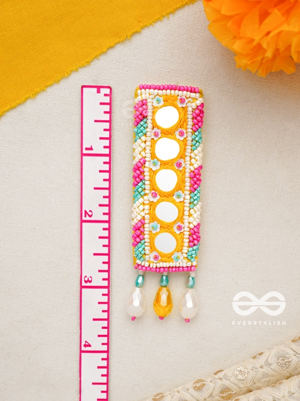 Bimbita- The Mirror Image- Glass Beads & Mirror Lace Embroidered Earrings