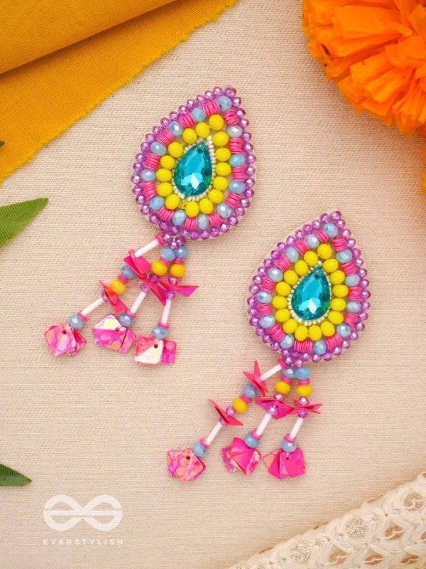 Samvarta - The Rain Cloud - Stone, Beads And Sequins Hand Embroidered Earrings