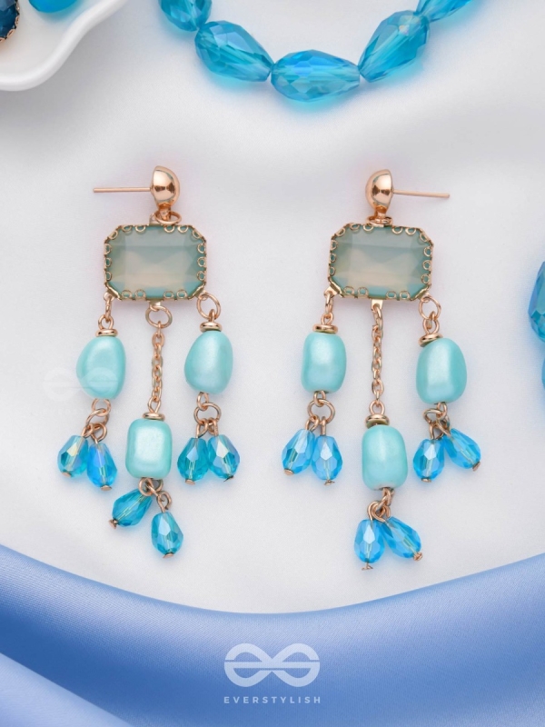The Sapphire Sprinkle- Golden Embellished Earrings