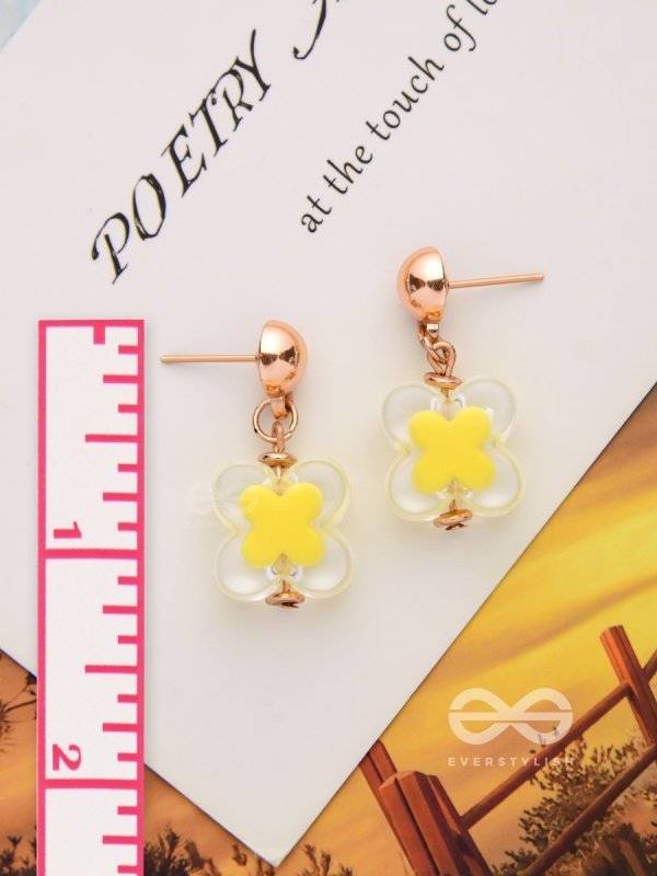 The Canary Bloom- Golden Enamelled Earrings