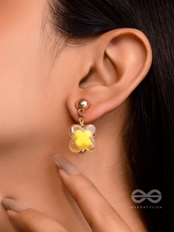 The Canary Bloom- Golden Enamelled Earrings
