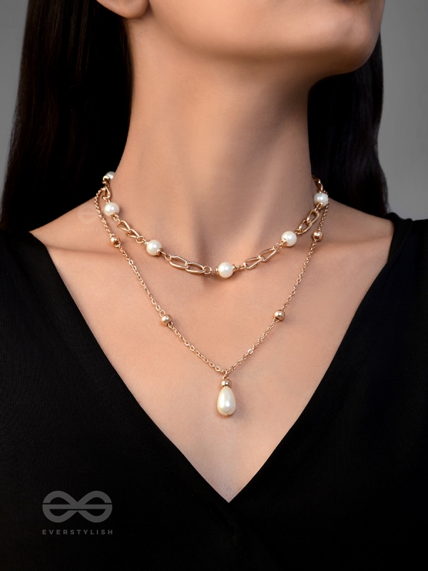 The Moonlit Path- Golden Layered Pearl Necklace With Anti-Tarnish Coating 