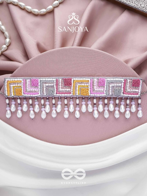 Karmuka - The Jazzy Rainbow - Resham, Beads And Glass Drops Hand Embroidered Choker Neckpiece