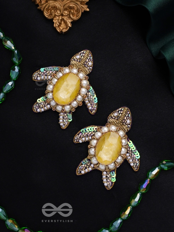 Kamatha- The Turtle Pair- Pearls, Stones & Sequins Embroidered Earrings