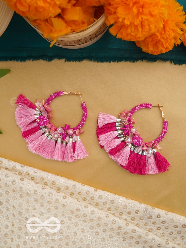 Madhurima - The Sweetness - Beads, Resham Tassels And Stones Hand Embroidered Earrings