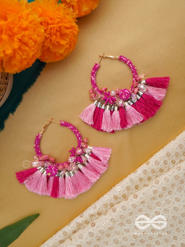 Madhurima - The Sweetness - Beads, Resham Tassels And Stones Hand Embroidered Earrings
