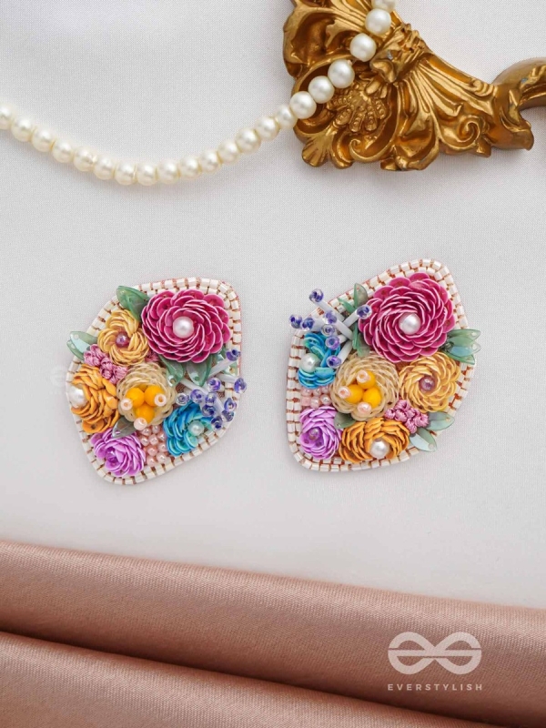 VASANTIKA- THE SPRING BLOOM - SEQUINS,PEARLS AND RESHAM EMBROIDERED EARRINGS (MULTICOLOR)