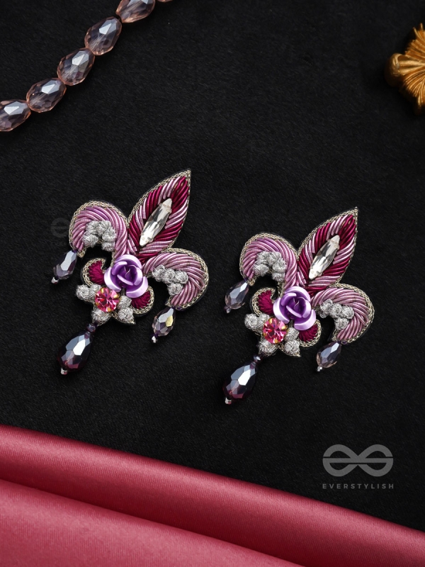 Abhinaya - The Dramatic Drop - Stones, Dabka And Glass Drops Hand Embroidered Earrings