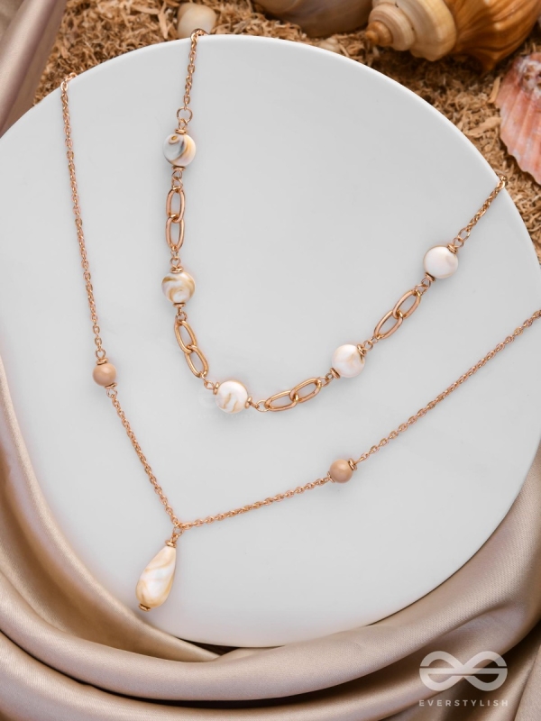 Sea Life Splendor - Statementtwo Layered Necklace With Anti-Tarnish Coating 