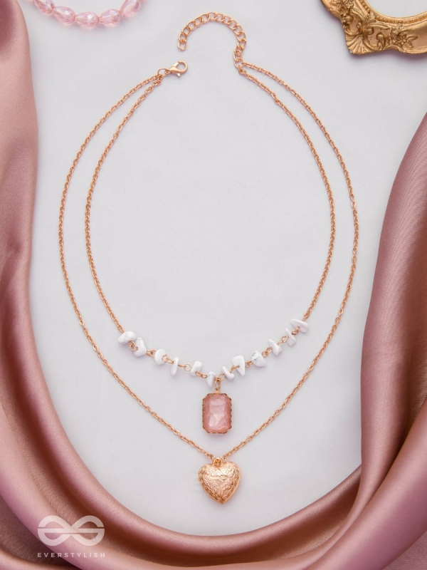 A Pink Heartscape- Boho Multilayered Neckpiece With Anti-Tarnish Coating 