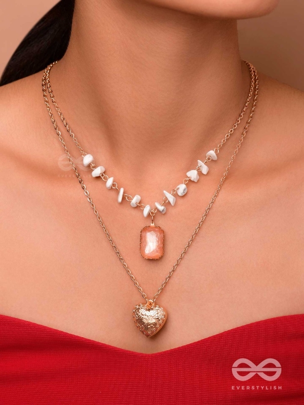 A Pink Heartscape- Boho Multilayered Neckpiece With Anti-Tarnish Coating 