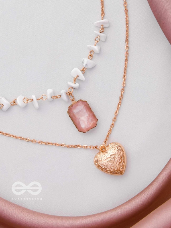 A Pink Heartscape- Boho Multilayered Neckpiece With Anti-Tarnish Coating 