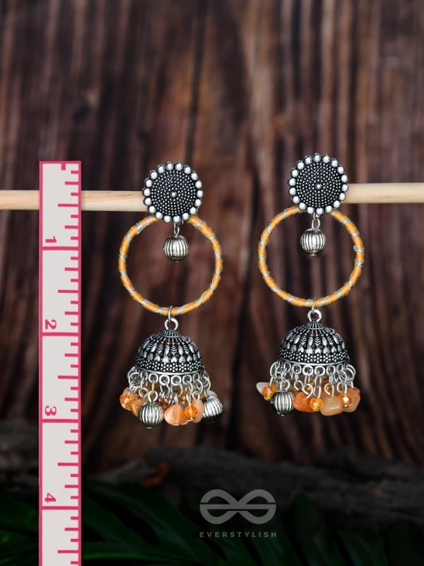 THE SUNFLOWER DELIGHT - OXIDISED EMBELLISHED JHUMKA EARRINGS