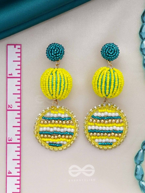 Viroka - Out & Loud - Beads Hand Embroidered Earrings (Yellow & Teal)