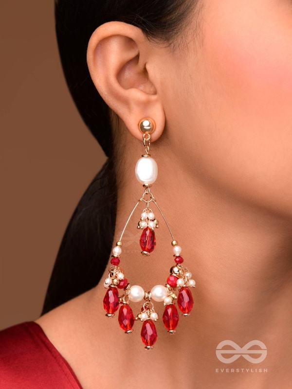 Ratulya - The Red Romance - Golden Embellished Statement Earrings