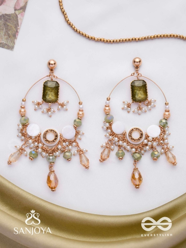 Navodha - The Wedded Dazzle - Statement Golden And Green Embellished Earrings