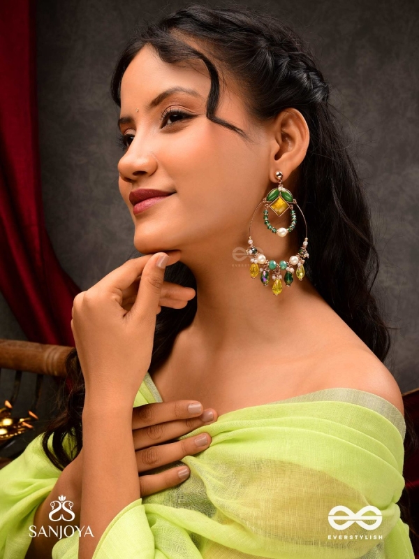 Dvyaha - The Shimmering Fiesta - Statement Golden Embellished Earrings 