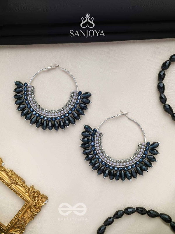 Atiraj - The Starlit Shadows - Statement Black And Gray Hoop Earrings 