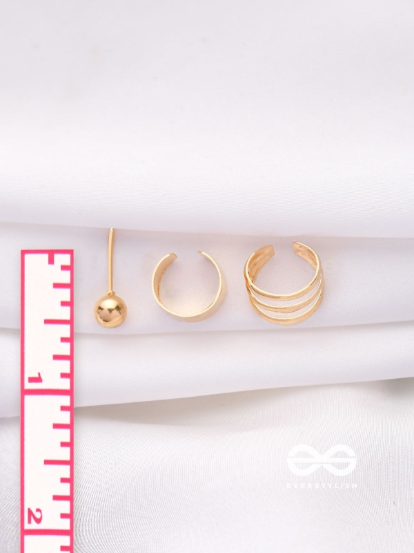 THE PERFECT TRIO - TWO EARCUFF & ONE STUD (ONE EAR) (GOLD)