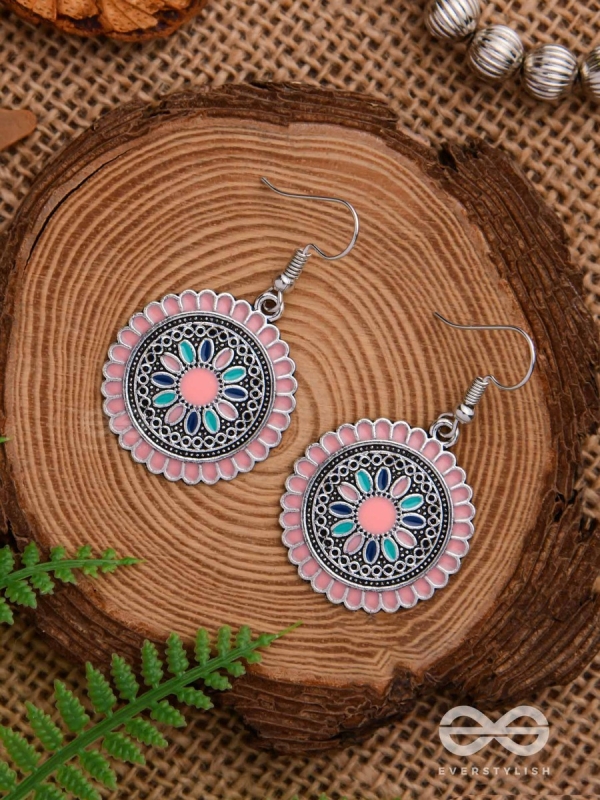 THE MANDALA EFFECT - EMBELLISHED OXIDISED EARRINGS (PINK)