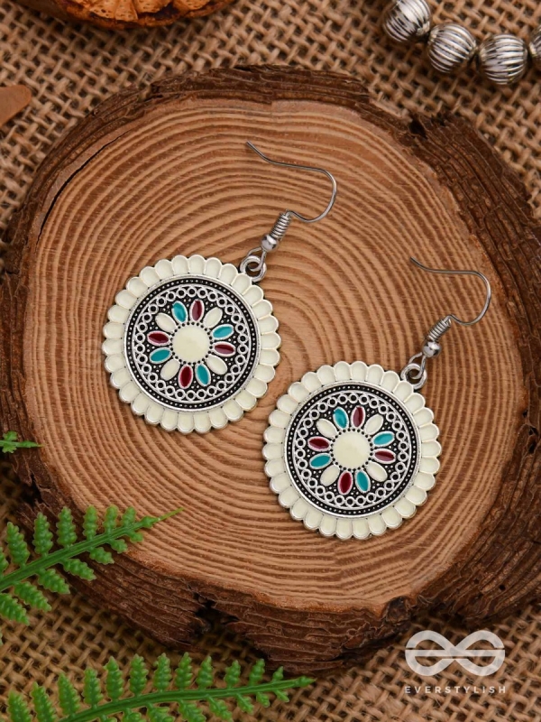 THE MANDALA EFFECT - EMBELLISHED OXIDISED EARRINGS (WHITE)