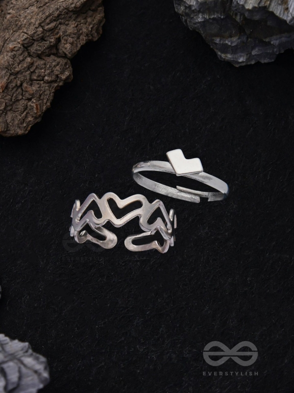 LOVE PUZZLE - SET OF 2 SILVER RINGS