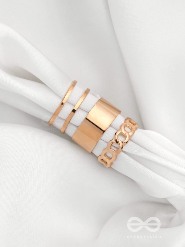 BANDS N CHAINS- SET OF 3 ADJUSTABLE GOLDEN RINGS