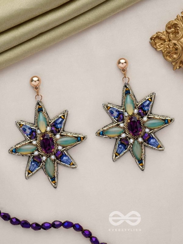 Nakshatrika - The Celestial Sparkle - Stone, Beads And Dabka Hand Embroidered Earrings (Multicolor)