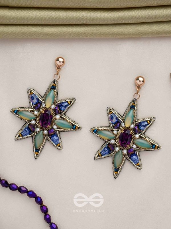 Nakshatrika - The Celestial Sparkle - Stone, Beads And Dabka Hand Embroidered Earrings (Multicolor)