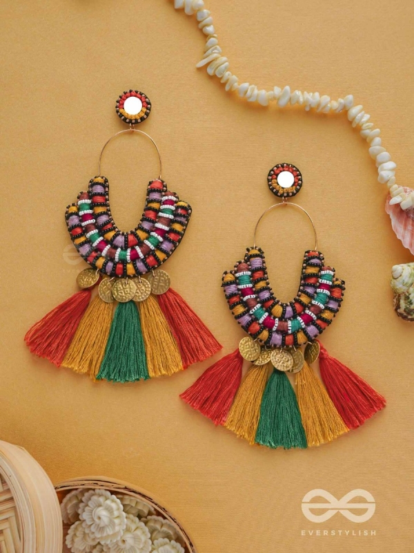 Kalatmaka - The Artistic Aura - Resham, Beads And Coins Hand Embroidered Earrings