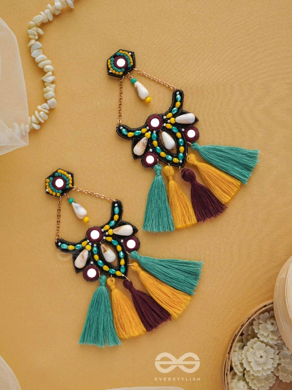 Rochana - The Assorted Gleam - Mirrors, Beads And Resham Hand Embroidered Earrings (Multicolor)