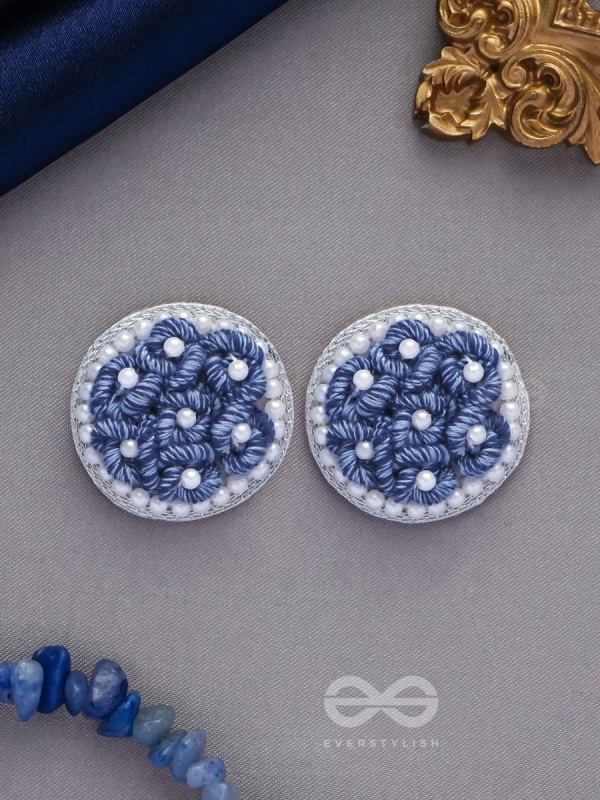 VARALI - THE LUSH MEADOW - PEARL AND THREAD EMBROIDERED EARRINGS (BLUE)