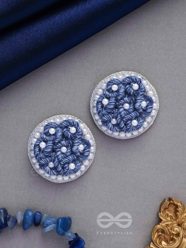 VARALI - THE LUSH MEADOW - PEARL AND THREAD EMBROIDERED EARRINGS (BLUE)