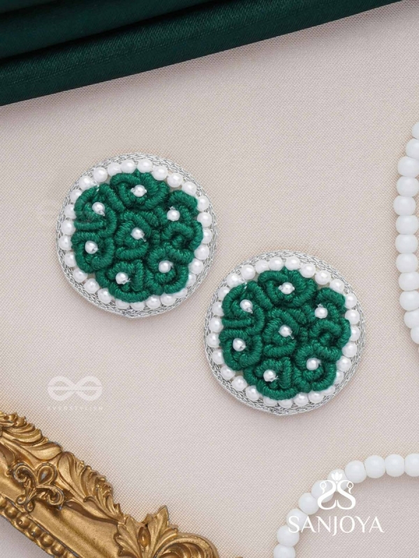 VARALI - THE LUSH MEADOW - PEARL AND THREAD EMBROIDERED EARRINGS (GREEN)