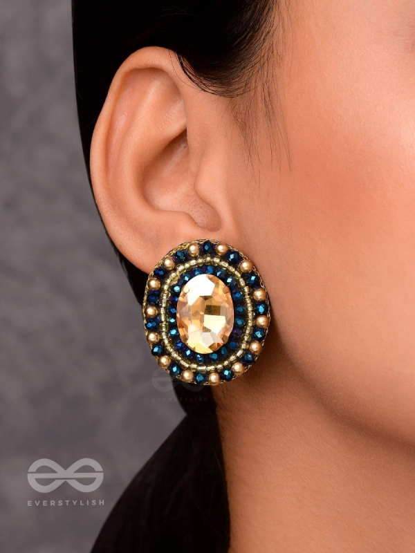 VAIDURYA - THE OCEANIC GEM - STONE AND BEADS EMBROIDERED EARRINGS