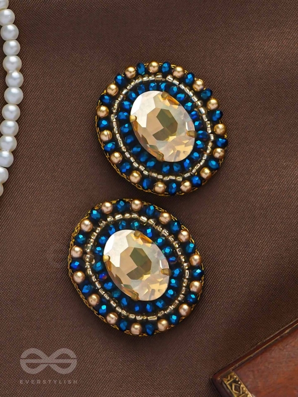 VAIDURYA - THE OCEANIC GEM - STONE AND BEADS EMBROIDERED EARRINGS