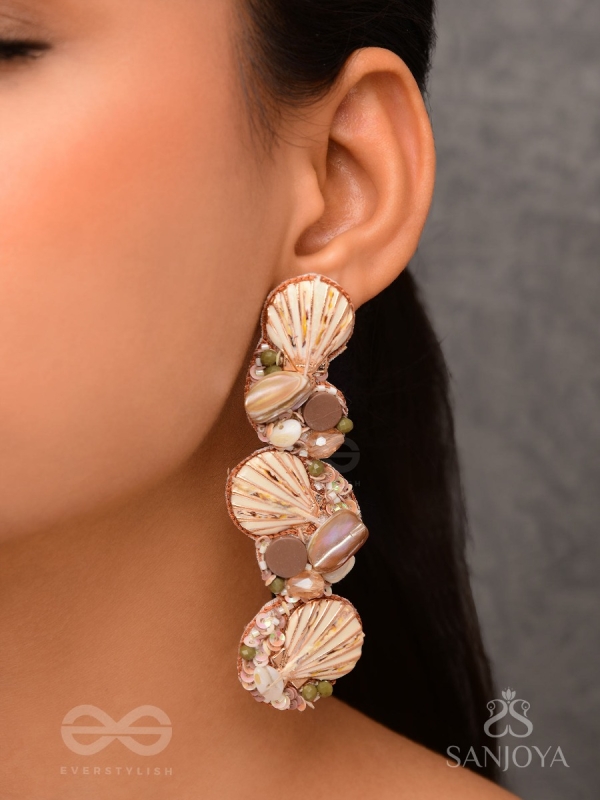 Nishkalmsa - The Beach Nirvana - Shell, Beads And Sequins Hand Embroidered Earrings