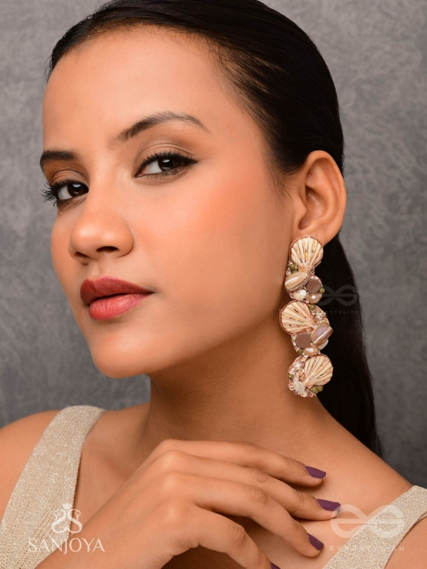 Nishkalmsa - The Beach Nirvana - Shell, Beads And Sequins Hand Embroidered Earrings