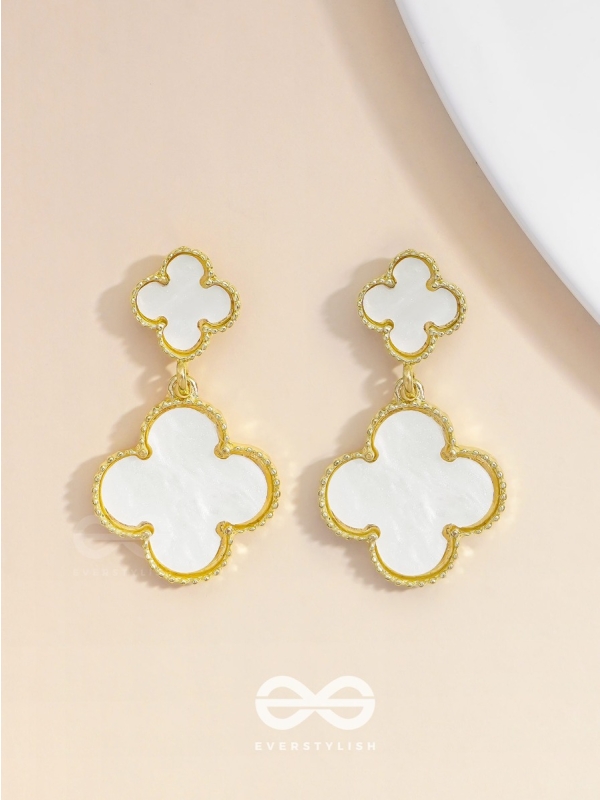 GOOD LUCK CHARM - GOLDEN & WHITE DROP EARRINGS