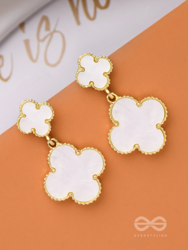 GOOD LUCK CHARM - GOLDEN & WHITE DROP EARRINGS