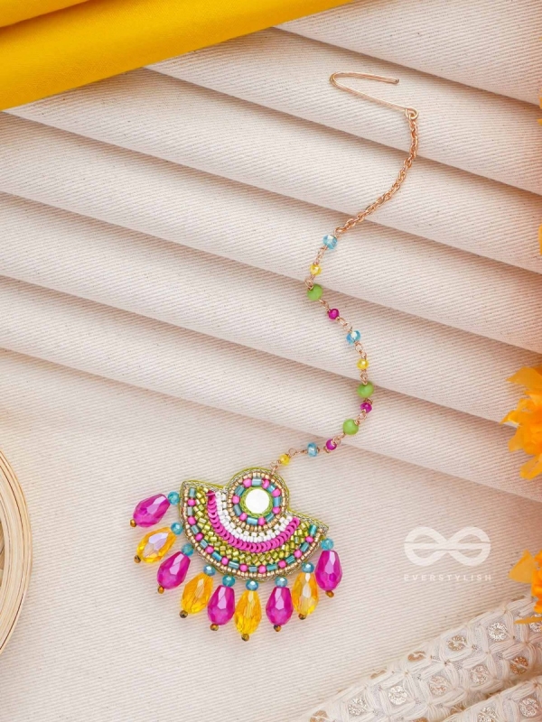 ADIBHYA - A COLORFUL CARNIVAL - SEQUINS, BEADS AND GLASS DROP EMBROIDERED MAANGTIKA