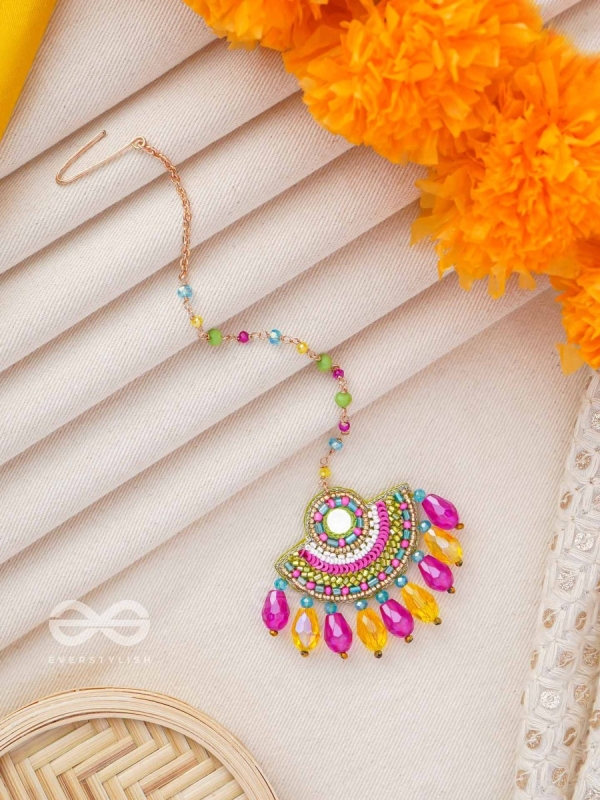 ADIBHYA - A COLORFUL CARNIVAL - SEQUINS, BEADS AND GLASS DROP EMBROIDERED MAANGTIKA