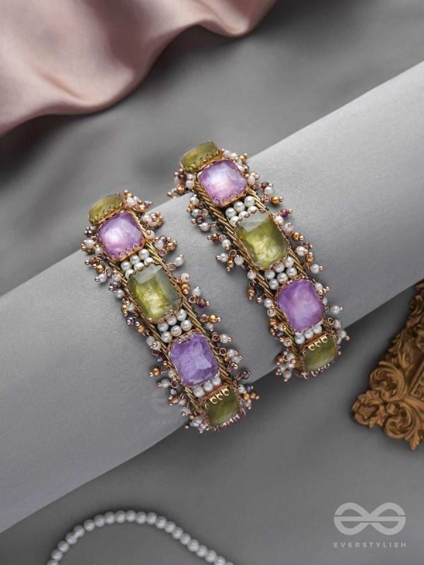 ANTIKA - FINELY MADE - STONE AND BEADS EMBROIDERED BANGLES (SET OF 2)