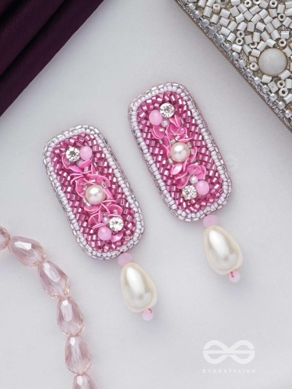 VARAVARSHINI - BESTOWER OF BOONS - STONE, BEADS AND PEARLS EMBROIDERED EARRINGS